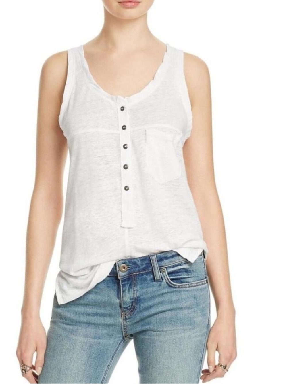 Free People We The Free Ivory Linen Henley Tank Top Boho Summer Casual Preppy XS